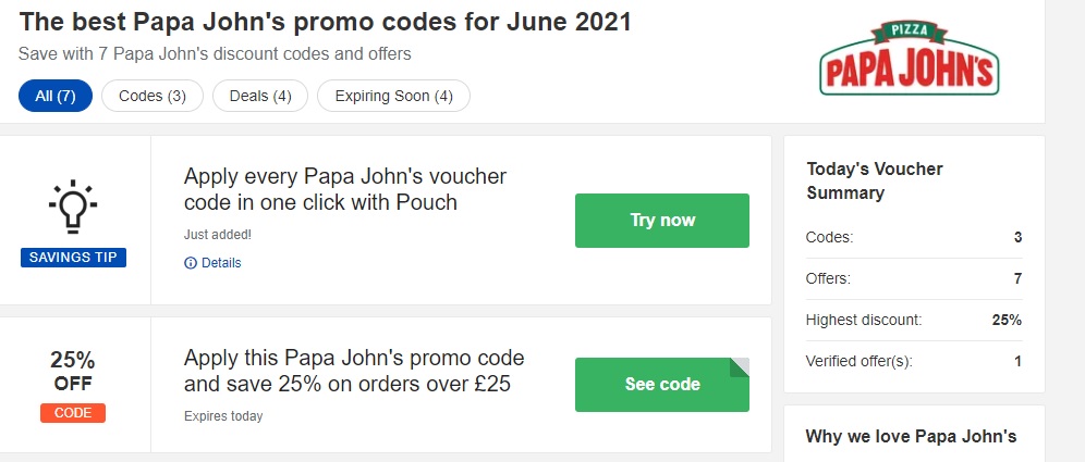 Papa Johns Coupon Codes