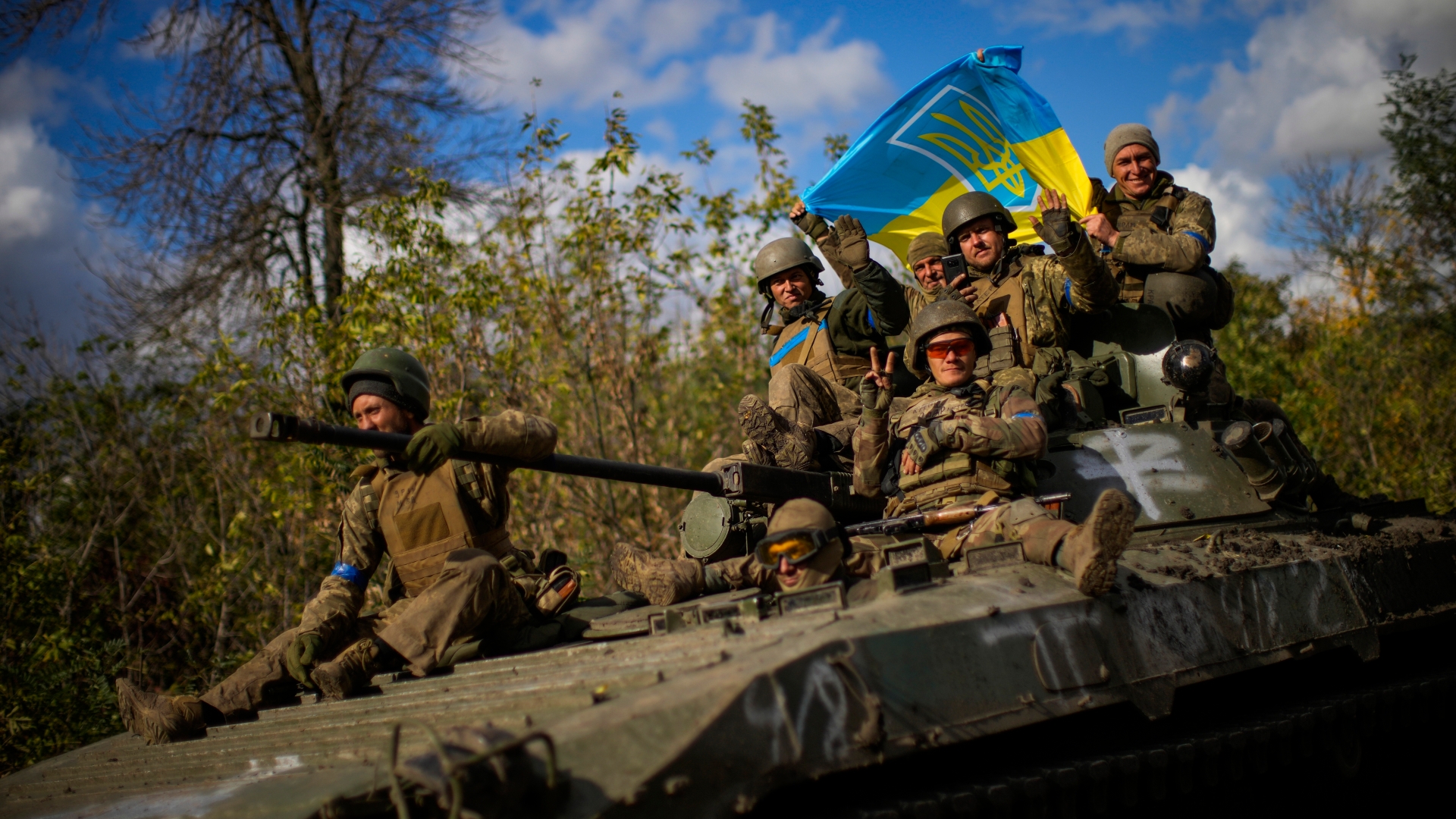 ukrainian soldiers sit armoured vehicle 766013937